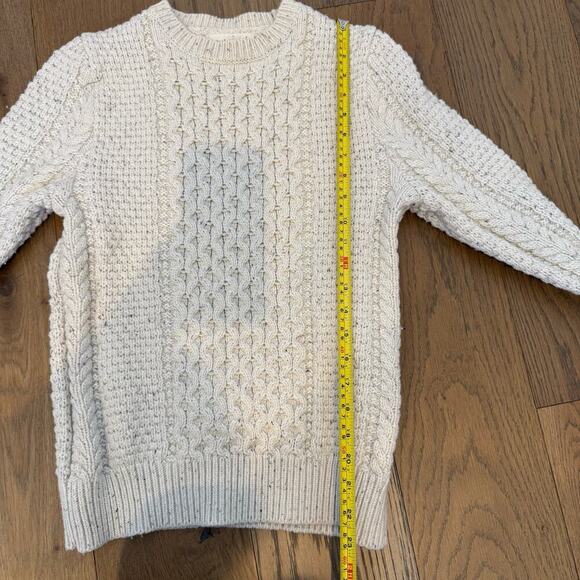 Fisherman-style Crewneck Chunky Sweater Cotton/Wool/Nylon Small Cream - Picture 8 of 8